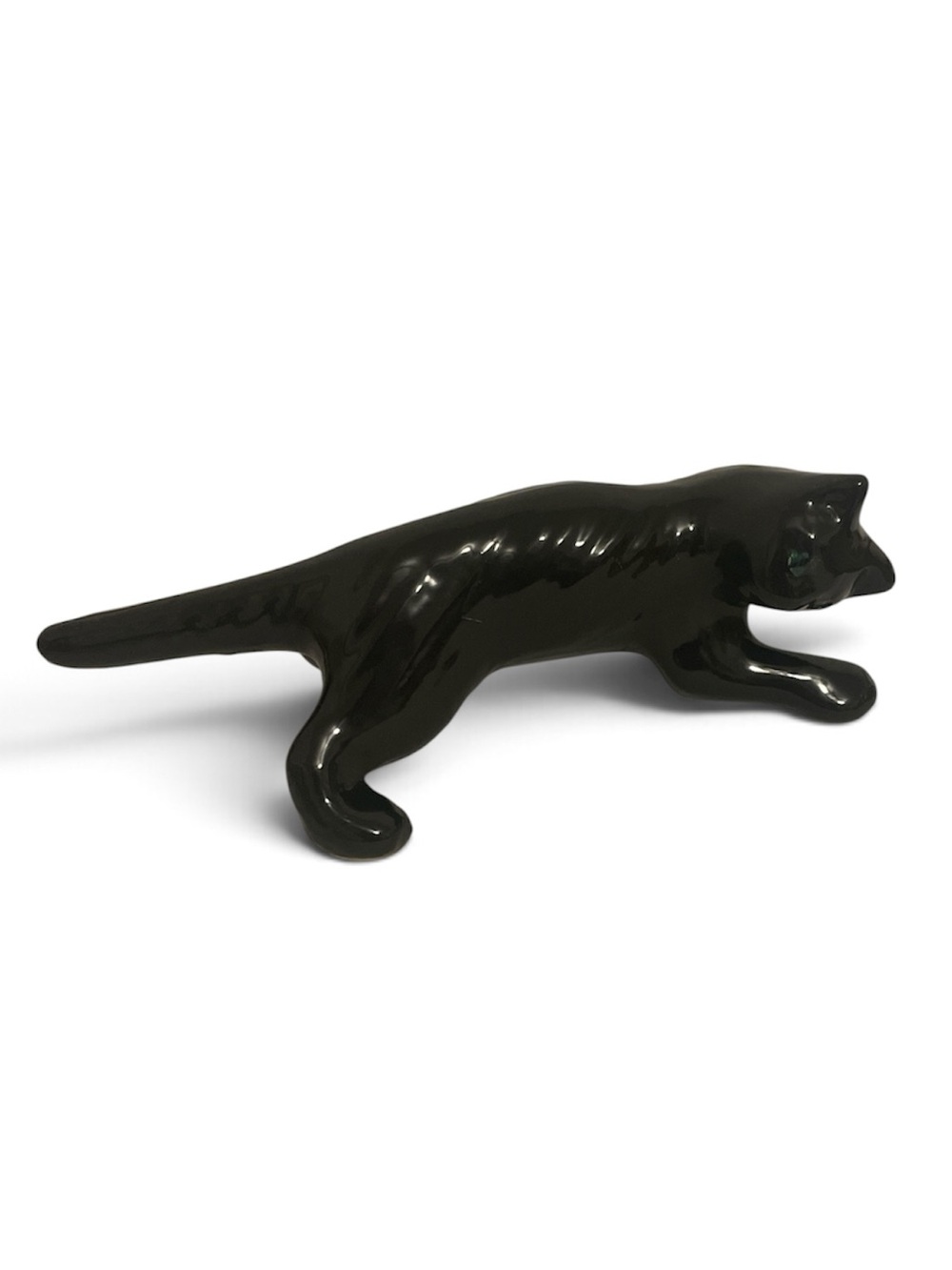 Vintage Ceramic Black Cat Green Eyes